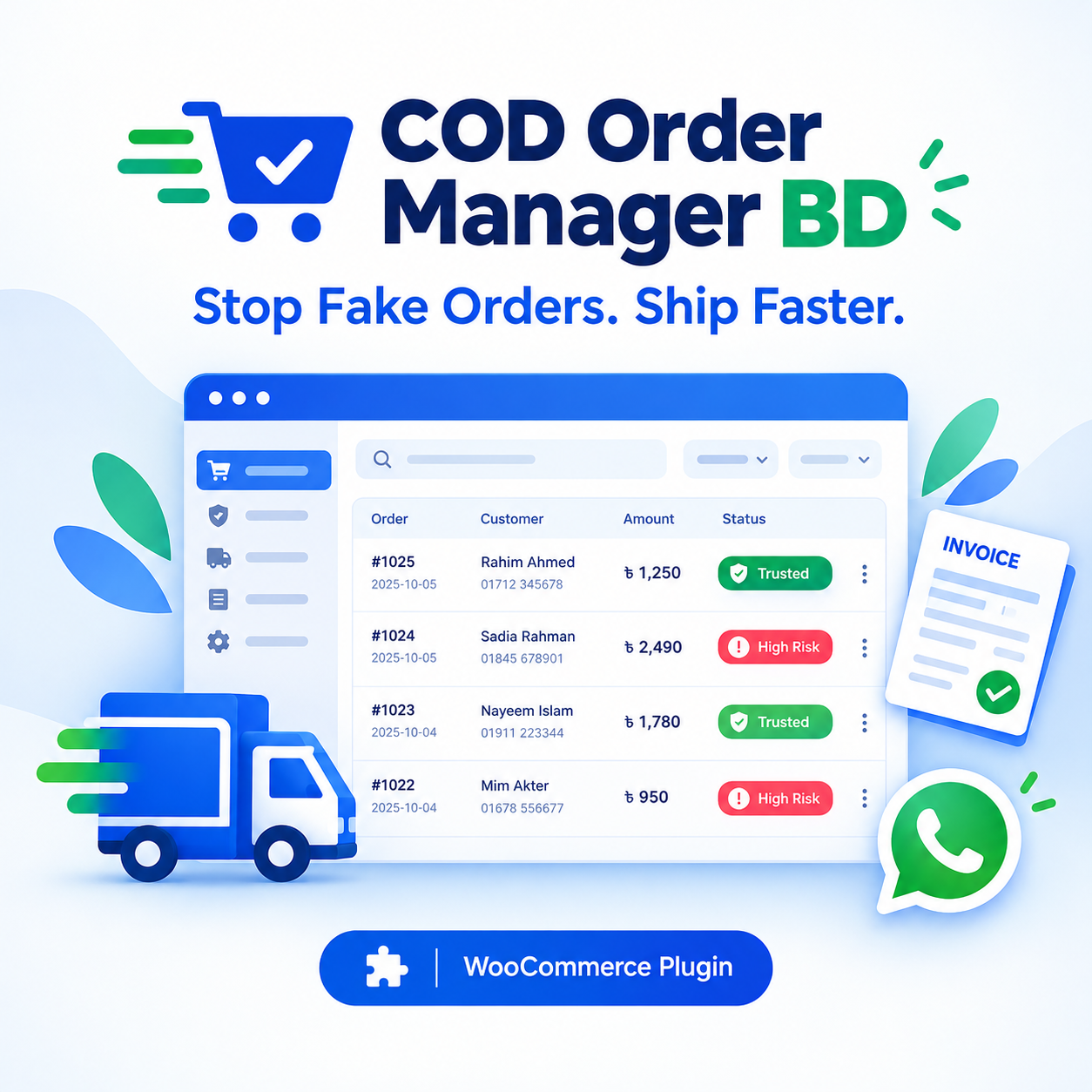 COD Order Manager BD, ফেক অর্ডার চেক + কুরিয়ার বুকিং + বাংলা ইনভয়েস (WooCommerce Plugin)